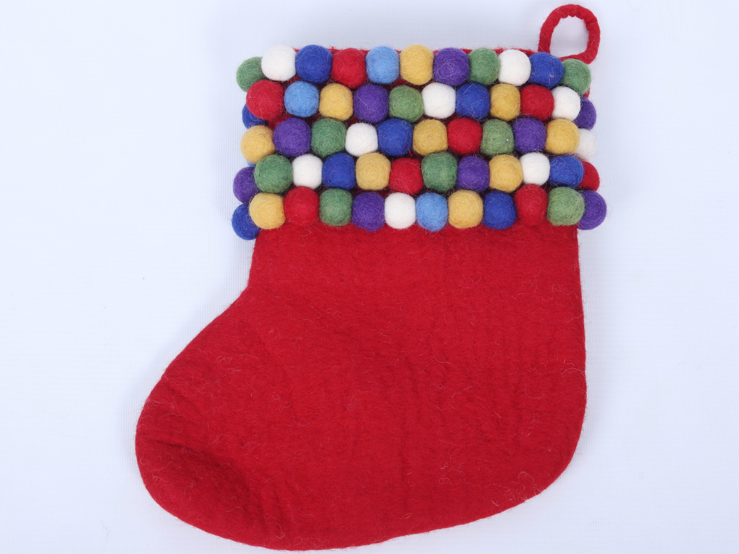 Handmade Felt Christmas Stocking With Felt Balls
